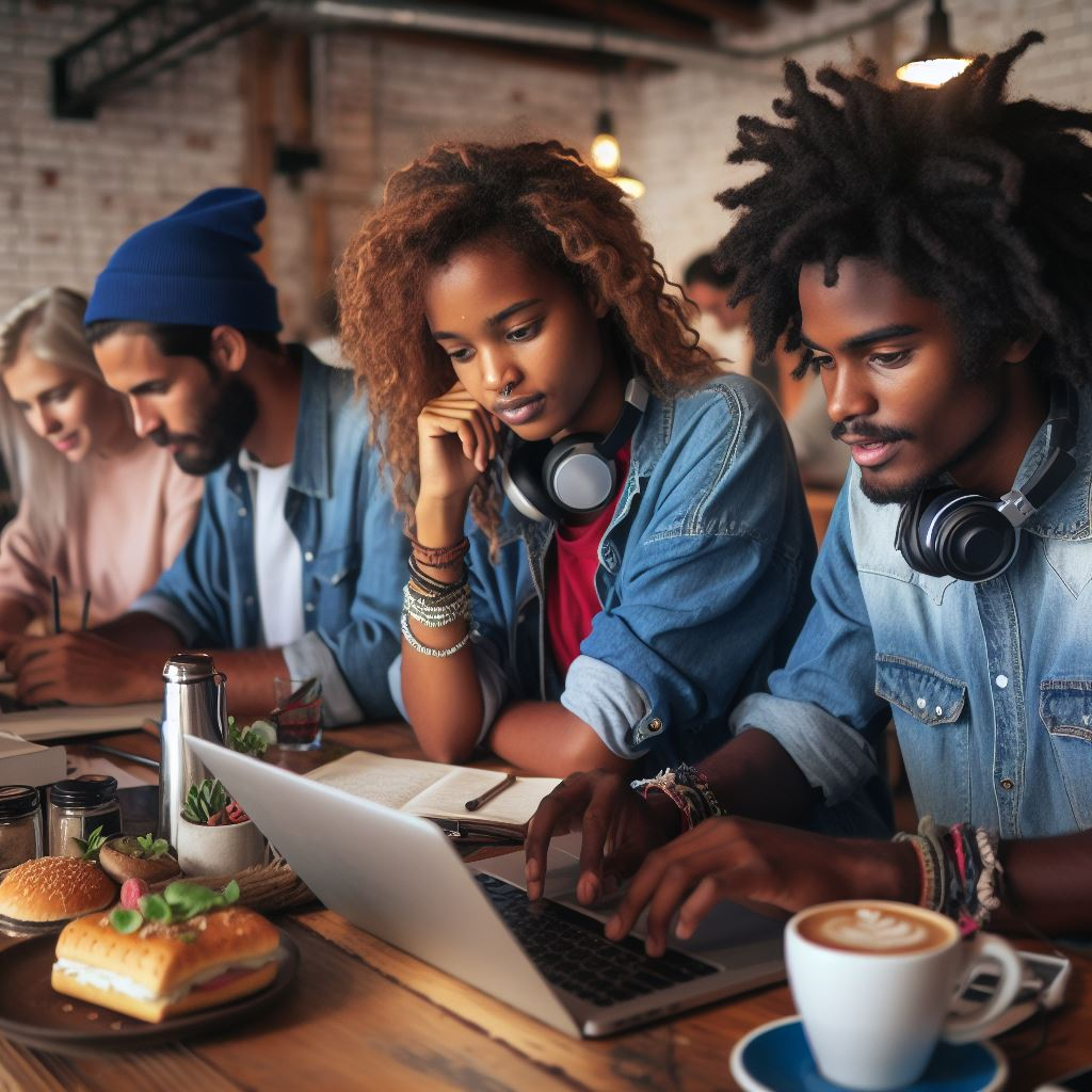Digital Nomads working together in a café