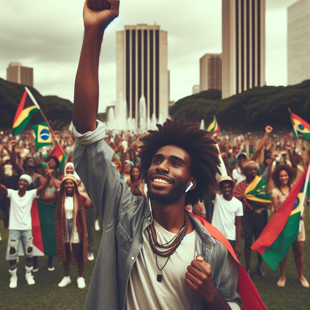 AI generated image of Celebrating Black People with many different flags in the park